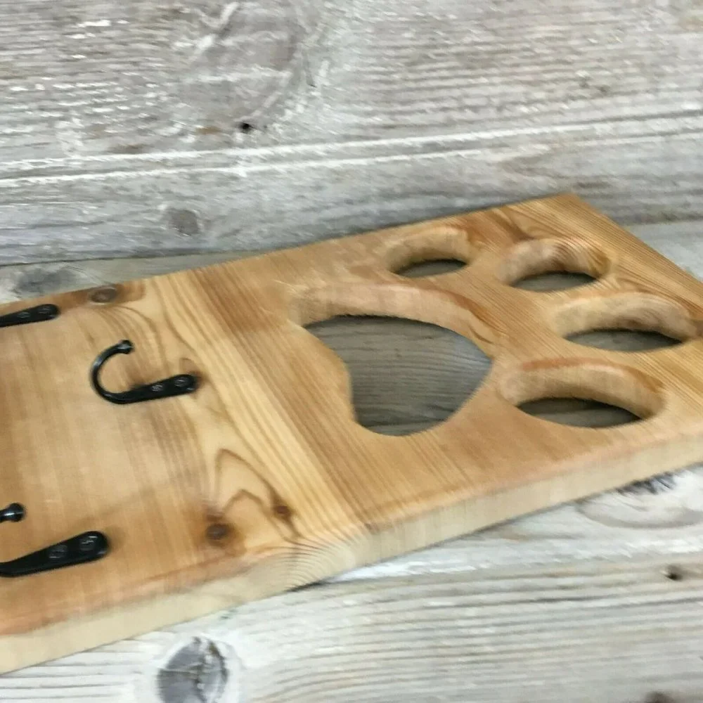 Dog Paw Key and Dog Leash Holder Made with Real Wood 3 Hooks